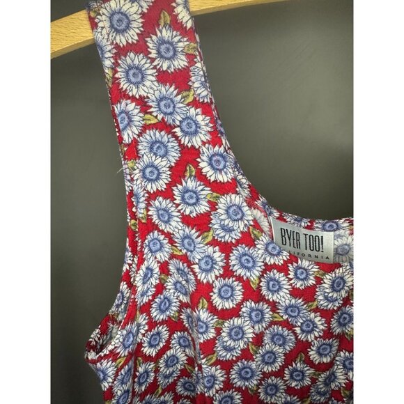 BYER TOO! Dress 11 Red Blue Floral Pockets Long Prairie Cottagecore VTG - Picture 3 of 9